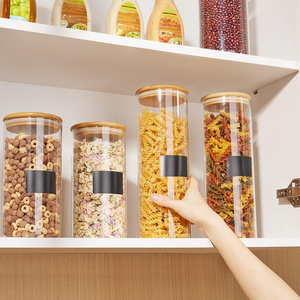 Bocaux empilables hermétiques en verre borosilicate transparent pour pâtes, spaghetti, macaronis, organisation de la cuisine, compatibles <span class=keywords><strong>lave</strong></span>-<span class=keywords><strong>vaisselle</strong></span>, grande taille - Product Image 5