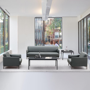 Sofá de oficina Aobin de tres plazas, naranja y gris, muebles modernos de recepción para sala de reuniones de negocios. - Product Image 4