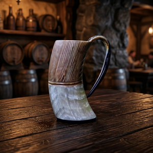 Jarra de Cerveza/Vino Ecológica Hecha a Mano, Impermeable, Moderna, Estilo Vikingo Antiguo, de Cuerno de Búfalo, Forma Natural, Regalo de Boda - Product Image 1