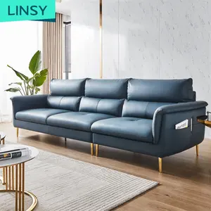 Linsy 1 + 2 + 3 Chỗ Ngồi Ý Da Sofa Phong Cách Pháp Đương Đại Thép Không Gỉ Genuine Leather Sofa S096