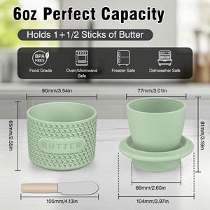 Silicone Butter Dish with Knife Ceramic Base Air-Tight <b>Storage</b> <b>Container</b> European Farmhouse Style Kitchenware Set Gift - Product Image 4