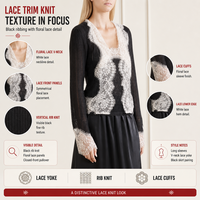 Pull en tricot pour femme FNJIA, pull noir à rayures verticales, dentelle, tissu à empiècements, pour tous les jours et les soirées, OEM personnalisé