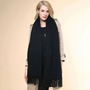 Autumn Winter Women Lady Thickened 100% <b>Wool</b> Shawl Custom Logo Solid Color Traditional Tassel <b>Scarves</b> - Product Image 6