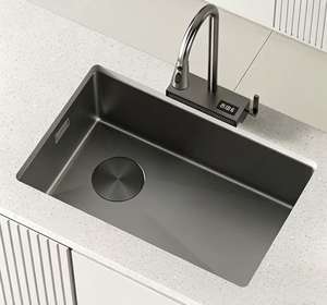 Grifo de cocina rectangular de doble capa de acero inoxidable hecho a mano con salida de agua en cascada y un solo orificio. - Product Image 3