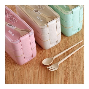 creative wheat straw three-layer student lunch box outdoor picnic lunch box bento degradable lunch box for kids