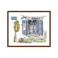Kit de Broderie Point de Croix NKF Paysage Marin Bleu Nautique à l'extérieur de la Fenêtre pour Adultes Débutants – Cadeau DIY Fait Main