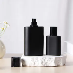 Grosir parfum kosong botol kaca mewah hitam matte kustom dapat diisi ulang dengan Semprot 30ml 50ml 100ml