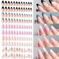Ensemble de 120 faux ongles amande détachables pré-dessinés avec pointes style français pour les ongles et usage professionnel en salon