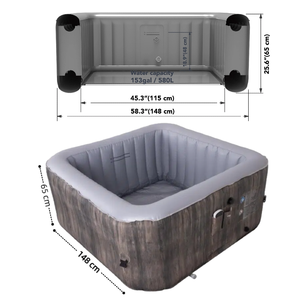 Ensemble de spa gonflable professionnel personnalisé 158cmX158cmX70cm avec chauffage, capacité de 2 <span class=keywords><strong>à</strong></span> 4 personnes, pour une utilisation <span class=keywords><strong>à</strong></span> la maison ou en extérieur - Product Image 2
