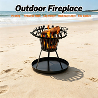 Support à bois de chauffage pour foyer extérieur, support à bûches, panier à feu pour barbecue, gril sans fumée en fonte thermolaquée noire