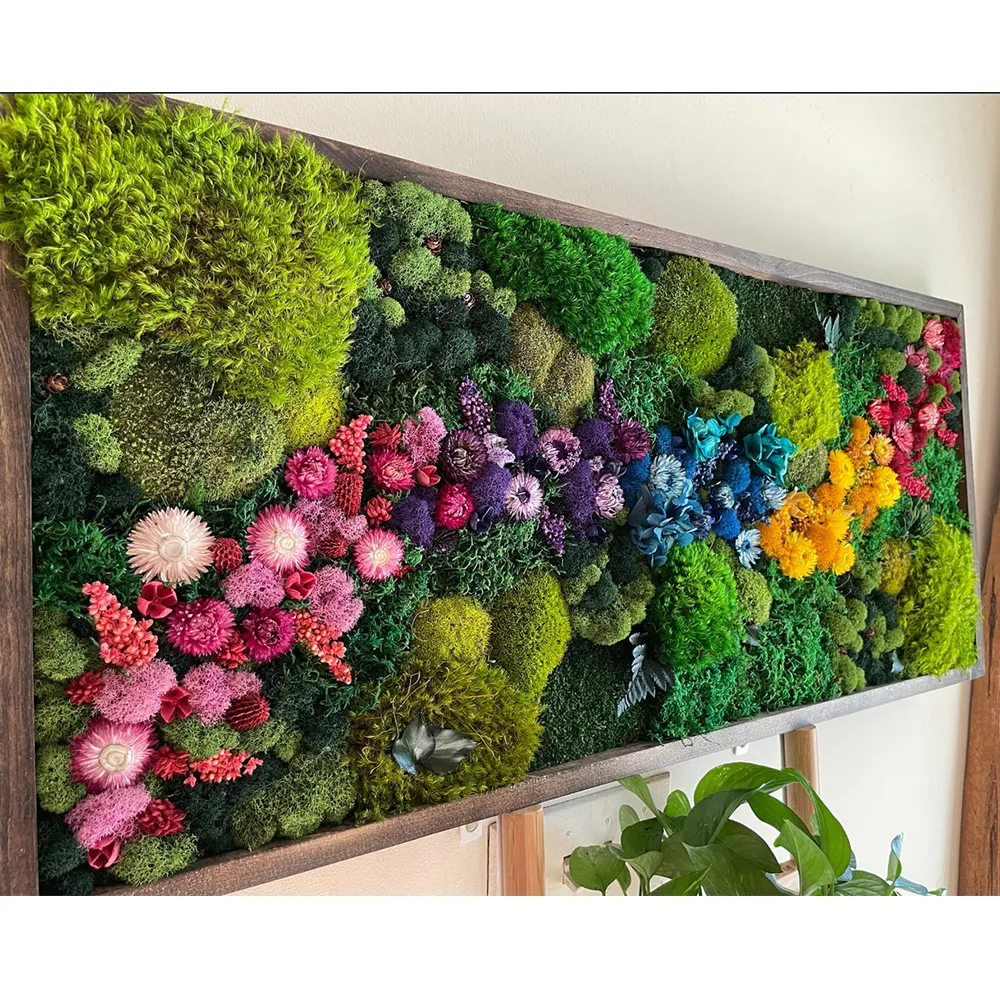 Ready Made Customized Office Decoration 3D Real Natural Moss Wall Art Frame Wholesale Reindeer Moss Stabilized