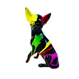Hot <span class=keywords><strong>Splash</strong></span> Peinture Chihuahua Figurine Européenne Décoratif Résine Artisanat pour La Maison Salon Cave À Vin Bureau Animal Motif Art - Product Image 5