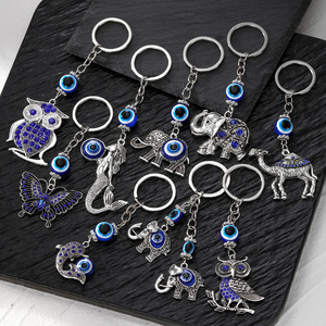 2025 Trendy Ethnic Style Turkish Blue Evil Eye Rhinestone Butterfly Camel Elephant <strong>Owl</strong> Fish Mermaid Pendant <strong>Keychain</strong> Key Ring - Product Image 1