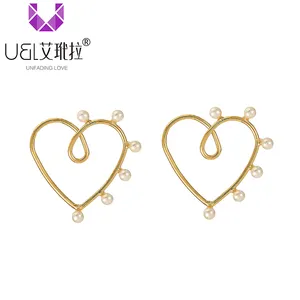 UNFADING LOVE Love earrings fashion white pearl decoration 925 silver needle 18K plating real gold dating style earrings