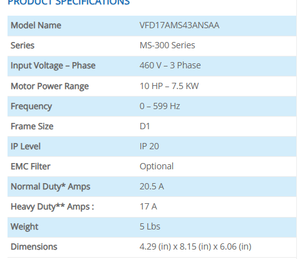 750W 3 เฟส 480V ระบบควบคุมความถี่ VFD17AMS43ANSAA MS300 ซีรีส์ สำหรับคอมเพรสเซอร์/มอเตอร์ - Product Image 2