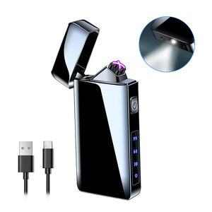 Đèn khò điện <span class=keywords><strong>USB</strong></span> chống gió, bật lửa kim loại bỏ túi, đèn khò plasma hai cung điện với đèn LED hiển thị pin - Product Image 2