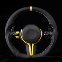 Volant de direction jaune avec marqueur central, noir, à fond plat, pour une meilleure adhérence, remplacement amélioré pour la plupart des modèles