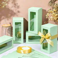 Boîte cadeau pliable écologique vert clair avec fenêtre transparente, emballage en carton pour tasses, bougies, fleurs et présentation en magasin