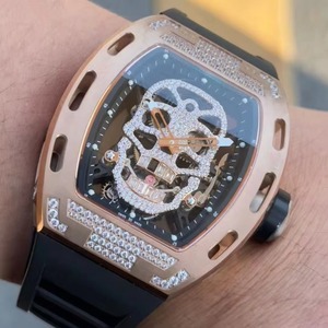 Exquisite Rose Gold Diamond-encrusted Openwork Tourbillon Men's <b>Automatic</b> Mechanical Power Reserve Business Watch - Product Image 3