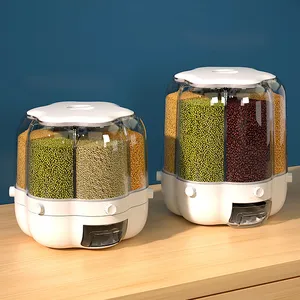 Tahıl saklama kutusu pirinç dağıtıcı 6 ızgara mutfak düzenleyici plastik saklama kutusu saklama kutusu diapensadores gıda