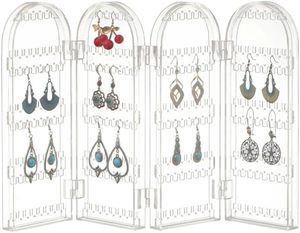 Présentoir à bijoux pliable à 4 portes, 240 trous, fait main, en plastique moderne blanc/noir/transparent, pour boucles d'oreilles et clous d'oreilles, étui de rangement de voyage - Product Image 1