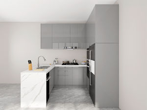 Cuisine moderne en forme de L sur mesure, armoires blanches en pierre frittée avec évier, ensemble d'îlot de cuisine fabriqué en Chine, meubles de cuisine - Product Image 2