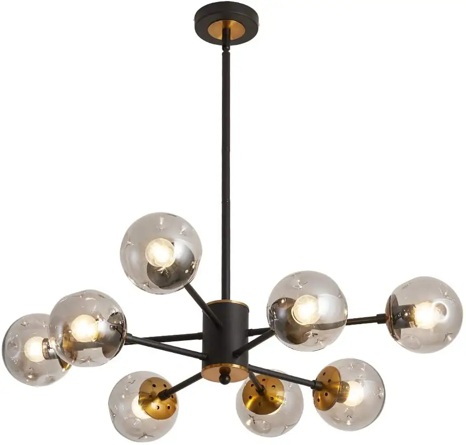 8 Light Chandelier Pendant Lighting Black with Glass Globes Classic Vintage Ceiling Light Fixture for Kitchen Living Room Dining