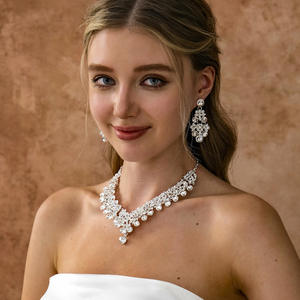 בינשואו שרשרת וינטאג עגיל סט עיצוב יוקרתי rhinestone zircon שרשרת נשים ערכת עגיל כלה כלה אביזרים חתונה - Product Image 4