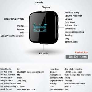 เครื่องเล่น MP3 รุ่นใหม่ล่าสุด ทรงสี่เหลี่ยมจัตุรัส ขนาดเล็ก รองรับ BT 5.4 ปุ่มควบคุมแบบเต็มรูปแบบ พร้อมระบบบันทึกเสียง AI และคลิปหนีบด้านหลัง - Product Image 6