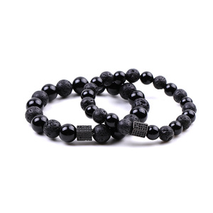 10mm Natural Black Onyx Bracelet – Mixed with Cubic Zirconia Beads Stretch <b>Men</b>’s Beaded Jewelry - Product Image 2