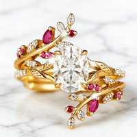 Bague ouverte ajustable double couche ovale en alliage de cuivre tendance, sertie de zircons multicolores, plaquée or 18 carats, motif feuille, de luxe