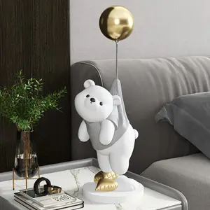थोक गुब्बारा ध्रुवीय भालू मूर्तिकला कमरे में रहने वाले गहने घर डेस्क शराब कैबिनेट सजावट राल शिल्प प्यारा भालू प्रतिमा