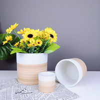 Pot de fleurs en céramique moderne bicolore blanc et beige à rayures pour la décoration de la maison, centre de table de salon, ornement