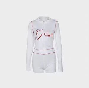 Conjuntos Casuales para Mujer, Conjuntos de Primavera y Otoño de Alta Calidad, Top Corto y Pantalones Cortos, <span class=keywords><strong>Ropa</strong></span> Casual para Mujer con Capucha y Corte Ajustado - Product Image 3