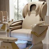 Fauteuil de pédicure électrique de luxe avec spa pour les pieds, lumière ambiante LED, table de massage inclinable en cuir PU pour salon de beauté et spa des ongles