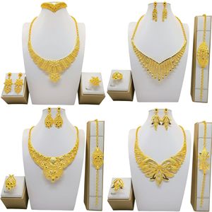 Gold Plated Flower Jewelry <b>Set</b> Necklace Earrings <b>Ring</b> Bracelet <b>Women</b> Ethnic Party Fashion 22k Alloy Guangzhou Made 2024 - Product Image 1