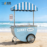 Chariot mobile en acier inoxydable pour la vente de gelato et de crème glacée avec roues pour les entrepreneurs de la vente de nourriture de rue