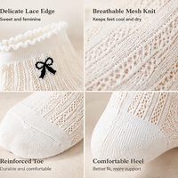 Chaussettes courtes en dentelle pour femmes, respirantes, en maille tricotée, avec broderie de nœud, bord à volants, légères, décontractées, pour l'été