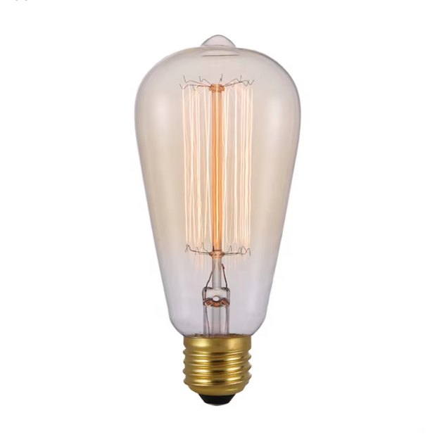 Новый стиль Янтарное стекло 40 ватт ST64 ST58 светодиодные винтажные лампы edison e27 вольфрамовые лампочки