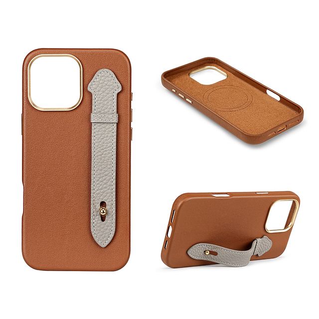 YUBO LEATHER Luxury Genuine Leather Wireless Charging Compatible Shockproof Phone Case with Strap for 16 Pro Max
