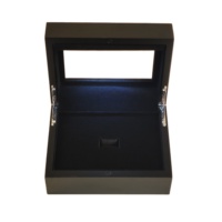 Boîte à bijoux en bois noir avec lumière LED, doublure en velours, fenêtre transparente, logo personnalisé, charnière en métal pour l'emballage, le rangement et la présentation de bijoux