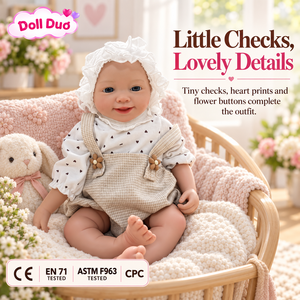 ตุ๊กตาซิลิโคนรีบอร์นขนาด 18 นิ้ว ยิ้มแย้ม ทารกแรกเกิด สีเบจ ชุดเอี๊ยม งานแฮนด์เมดเหมือนจริง ระบายสีด้วยมือ ของขวัญวันขอบคุณพระเจ้าสำหรับเด็ก - Product Image 2