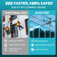Drone de nettoyage haute pression JIUSI D15R avec double caméra, portée de 15 km, nettoyage des façades de bâtiments et des toits, télécommande, technologie RTK, 20 Mpa