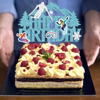 Ensemble de décoration pour fête d'anniversaire sur le thème du ski, bannière Joyeux Anniversaire, décorations de gâteau, décorations de snowboard d'hiver