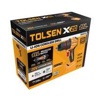 Perceuse sans fil industrielle TOLSEN 96010, électrique, Li-ion, sans balais, 20V, OEM, avec couple maximal de 50 Nm