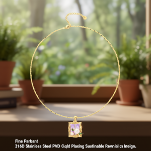 Collar con Colgante Elegante de Acero Inoxidable 316L con Baño de Oro PVD, Diseño Floral Cuadrado Morado, Sostenible y Resistente - Product Image 3