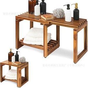 มู่ ชุงเก้เก้าอี้ไม้สำหรับห้องน้ำ 31x43x18 ซม. พร้อมชั้นวางของสำหรับห้องอาบน้ำ - Product Image 5