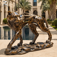 Escultura de Leopardo de Bronce, Estatua de Animal de Tamaño Real, Arte para Jardín Exterior, Fabricante de Esculturas Personalizadas para Hoteles, Villas, Parques y Plazas Públicas