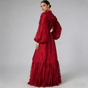 Vestido de Mujer Estilo Corte Francesa Otoño 2025, Vestido Largo de Encaje con Mangas Farol y Cintura Ajustable de Alta Gama - Product Image 5