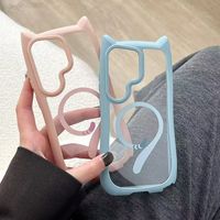 Étui magnétique pour écouteurs 3D en forme de chat, coque de téléphone portable antichoc en acrylique transparent mat avec queue de chat pour iPhone 13/14/15/16/17 Pro Max